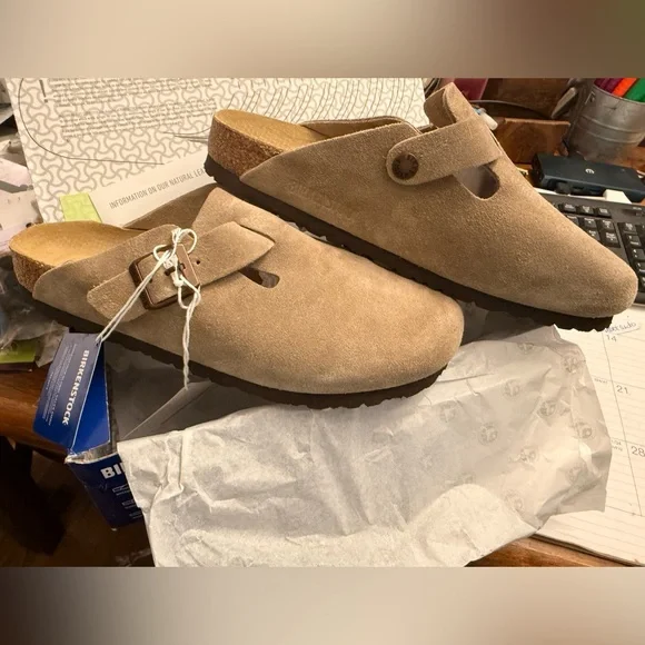 Birkenstock Boston Taupe Suede Clogs - Picture 2 of 7